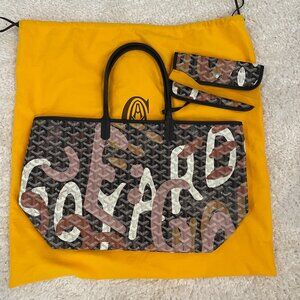 NEW Goyard Pink Lettres Camouflage Goyardine Coated Canvas Saint Louis GM Tote